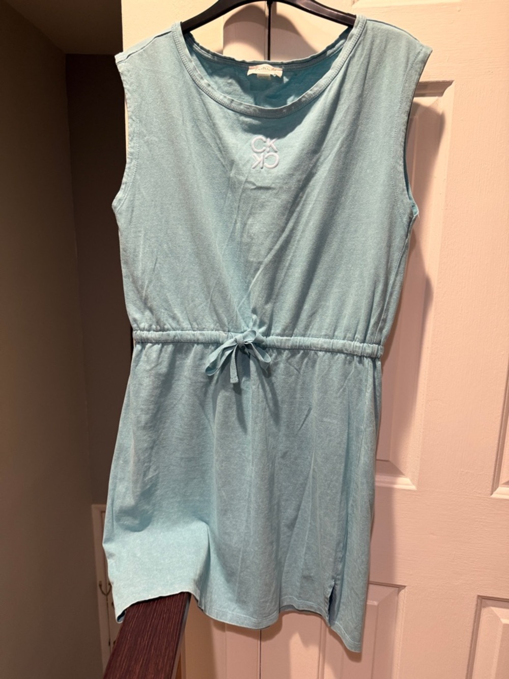 Calvin Klein Sky Blue Sleeveless Drawstring Knit Dress